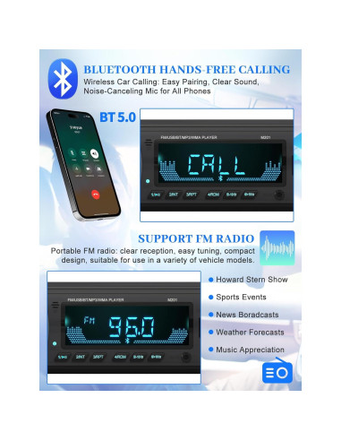 Receptor de Audio Bluetooth Norhom DIN Único para Coche