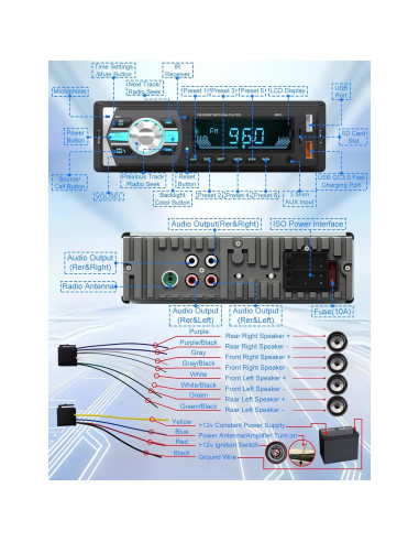 Receptor de Audio Bluetooth Norhom DIN Único para Coche
