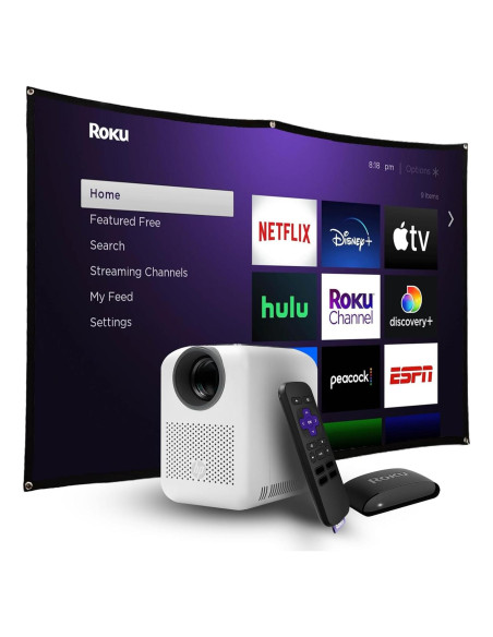 Proyector HP CC180 Portátil HD 720P con Roku y Pantalla 213 cm