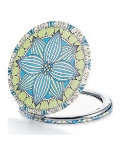 Espejo Compacto OMIRO 1X/10X Mandala Floral Verde 7.1 cm