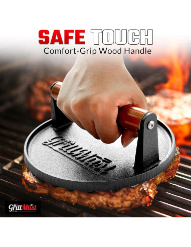Conjunto de Prensa para Hamburguesas GrillMust 17.8cm Hierro Fundido