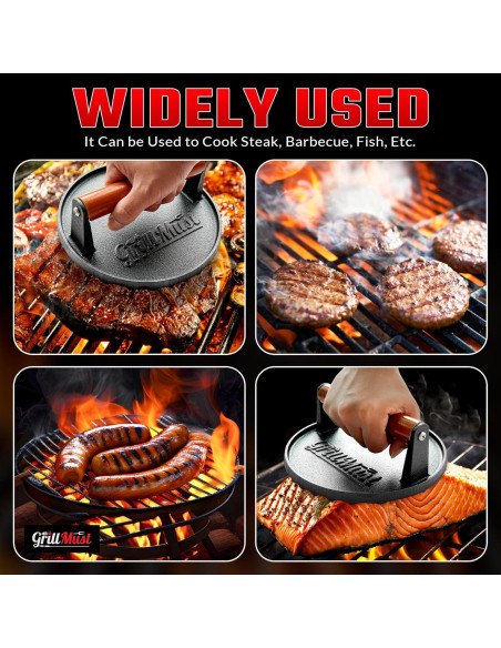 Conjunto de Prensa para Hamburguesas GrillMust 17.8cm Hierro Fundido