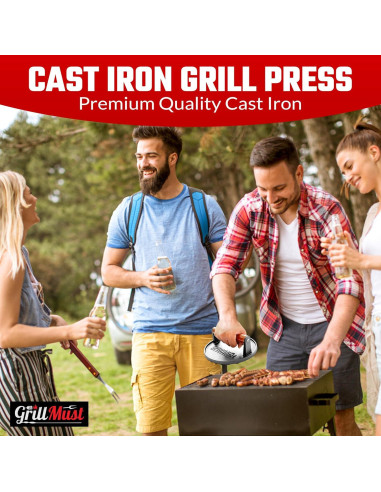 Conjunto de Prensa para Hamburguesas GrillMust 17.8cm Hierro Fundido