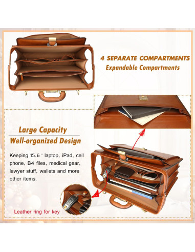 Maletín de Cuero Vintage Banuce 15.6" para Hombres con Cerradura