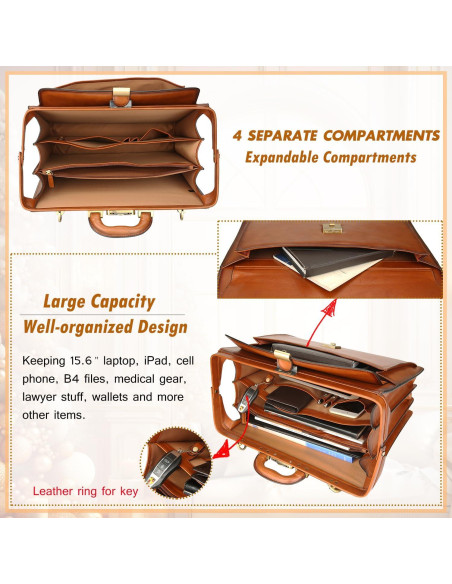 Maletín de Cuero Vintage Banuce 15.6" para Hombres con Cerradura