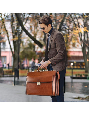 Maletín de Cuero Vintage Banuce 15.6" para Hombres con Cerradura