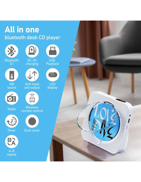 Reproductor de CD MICOCIOUS KC-718 con Bluetooth y Radio FM