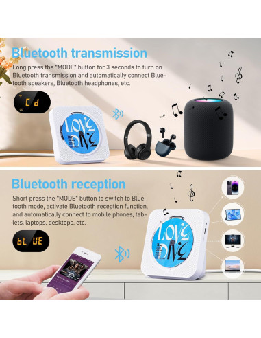 Reproductor de CD MICOCIOUS KC-718 con Bluetooth y Radio FM