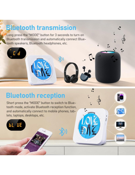 Reproductor de CD MICOCIOUS KC-718 con Bluetooth y Radio FM