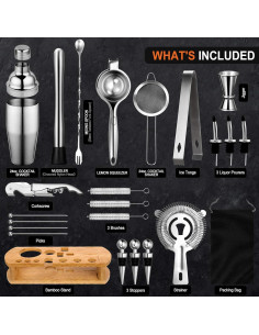 Kit de Bartender 24 Piezas AOZITA Coctelera 710 ml Acero Inoxidable 2