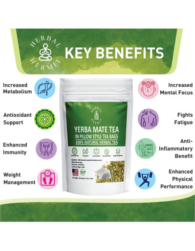 Yerba Mate Herbal Hermit 50 Bolsas Té Natural Energético
