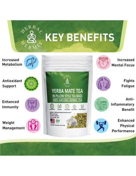 Yerba Mate Herbal Hermit 50 Bolsas Té Natural Energético