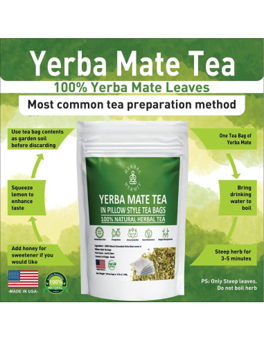 Yerba Mate Herbal Hermit 50 Bolsas Té Natural Energético