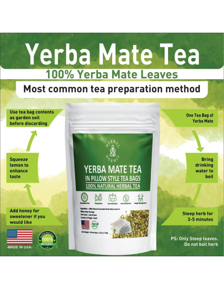 Yerba Mate Herbal Hermit 50 Bolsas Té Natural Energético