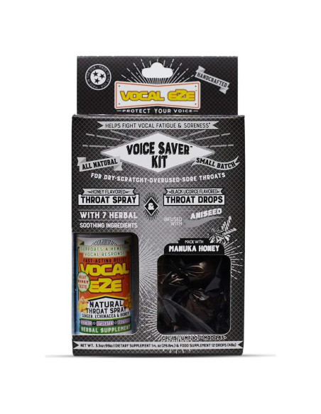 Kit Vocal Eze Voice Saver con Spray Herbal y Caramelos de Miel Manuka