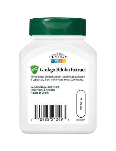 Extracto de Ginkgo Biloba Siglo 21 - 60 Cápsulas Veganas Extracto de Ginkgo Biloba Siglo 21 - 60 Cápsulas Veganas