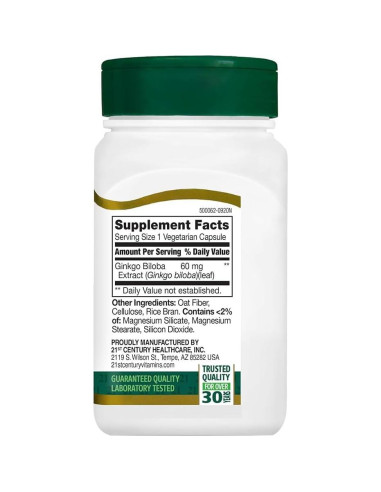 Extracto de Ginkgo Biloba Siglo 21 - 60 Cápsulas Veganas