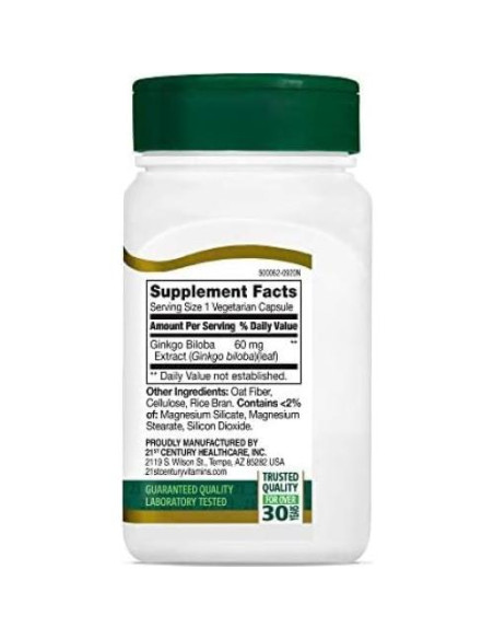 Extracto de Ginkgo Biloba Siglo 21 - 60 Cápsulas Veganas Extracto de Ginkgo Biloba Siglo 21 - 60 Cápsulas Veganas