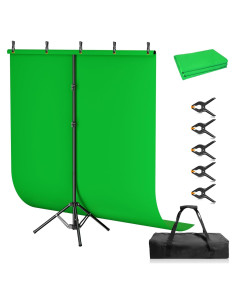 Kit de Fondo Verde Portátil Qoolfoto 1.52x2.13m con Soporte Ajustable