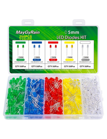 Kit de Diodos LED 5mm Maygyrain 250 Piezas 5 Colores