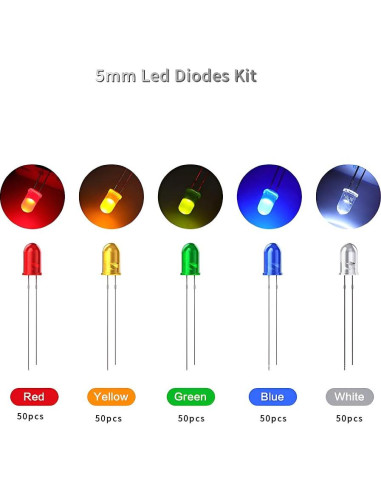 Kit de Diodos LED 5mm Maygyrain 250 Piezas 5 Colores
