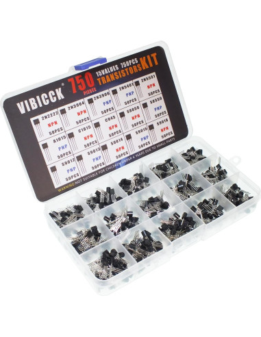 Kit de Transistores Bipolares VIBICCK 750 Piezas TO92 NPN PNP
