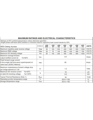 20 Diodos Rectificadores de Puente KBP310 1000V 3A