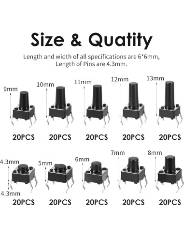 200 Interruptores Táctiles Micro Momentáneos 4 Pines 6x6mm QfwdfcTrenz