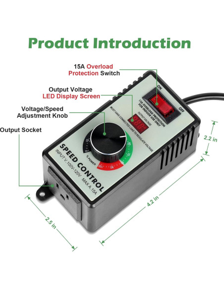Controlador de Velocidad de Motor AC HARMNEE 15A con Pantalla LED