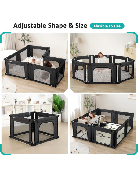 Parque Infantil Plegable Doradotey 200x180 cm Negro Ajustable