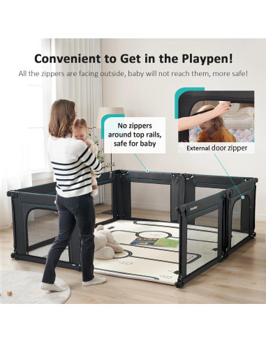 Parque Infantil Plegable Doradotey 200x180 cm Negro Ajustable