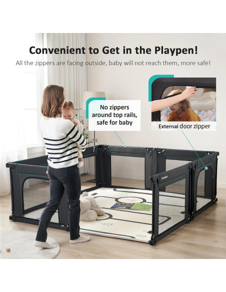 Parque Infantil Plegable Doradotey 200x180 cm Negro Ajustable