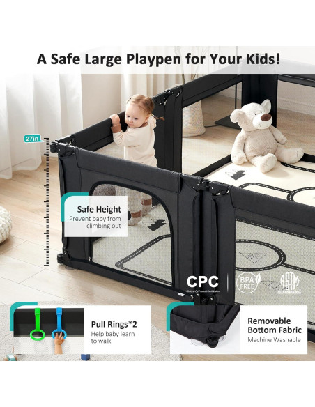 Parque Infantil Plegable Doradotey 200x180 cm Negro Ajustable