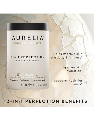 Suplemento Antienvejecimiento Aurelia 3-en-1 | Colágeno, Zinc, Resveratrol