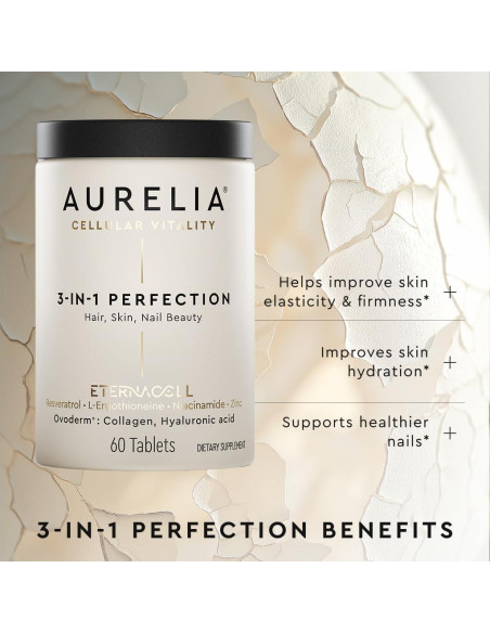 Suplemento Antienvejecimiento Aurelia 3-en-1 | Colágeno, Zinc, Resveratrol