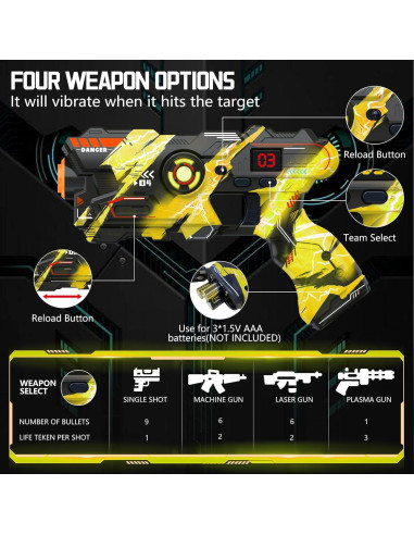 Conjunto de 4 pistolas láser LED con chaleco - Juyi