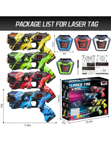 Conjunto de 4 pistolas láser LED con chaleco - Juyi