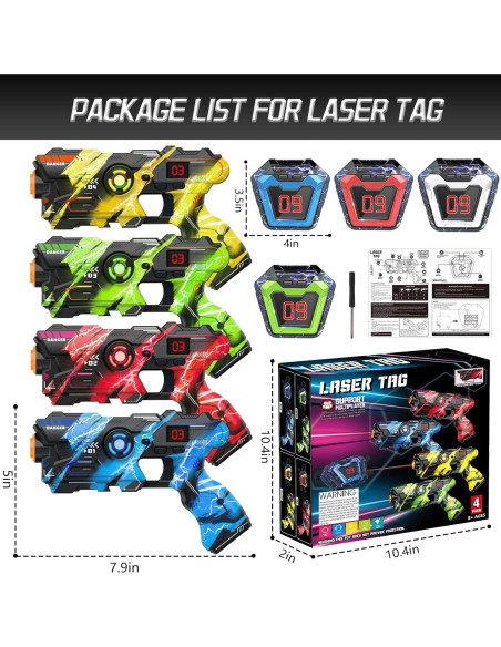 Conjunto de 4 pistolas láser LED con chaleco - Juyi