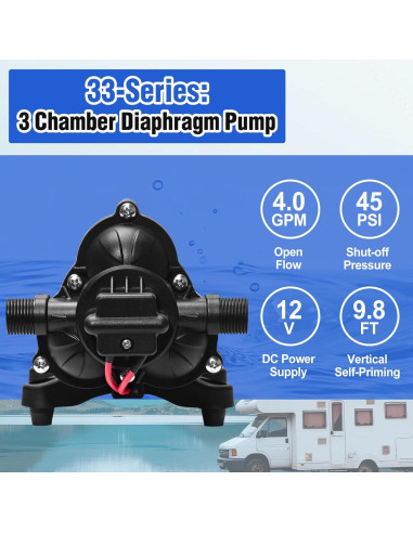 Bomba de Diafragma ECO-WORTHY 12V 4.0GPM 45PSI Silenciosa