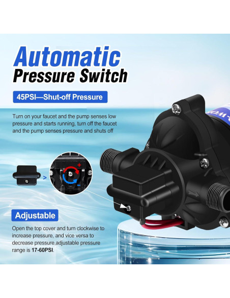 Bomba de Diafragma ECO-WORTHY 12V 4.0GPM 45PSI Silenciosa