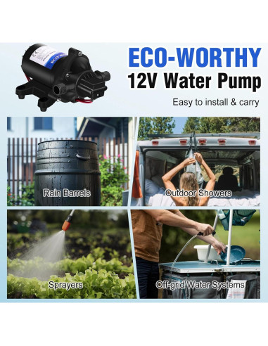Bomba de Diafragma ECO-WORTHY 12V 4.0GPM 45PSI Silenciosa