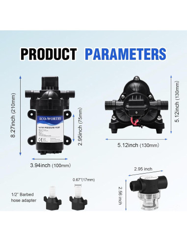 Bomba de Diafragma ECO-WORTHY 12V 4.0GPM 45PSI Silenciosa