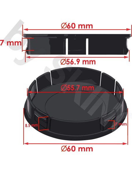 4 Tapas de Centro de Rueda SkinoEu 60mm Negro Plateado