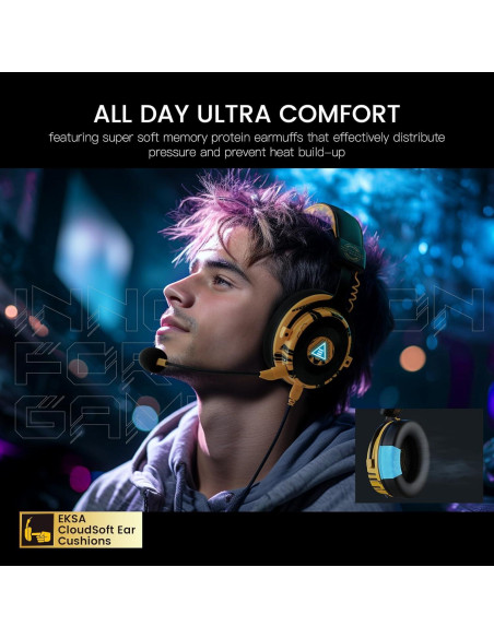 Auriculares Gaming EKSA E900 Pro 7.1 con Micrófono Amarillo Auriculares Gaming EKSA E900 Pro 7.1 con Micrófono Amarillo