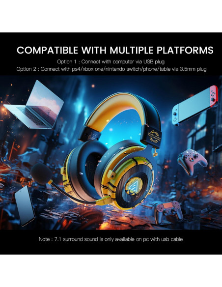 Auriculares Gaming EKSA E900 Pro 7.1 con Micrófono Amarillo Auriculares Gaming EKSA E900 Pro 7.1 con Micrófono Amarillo