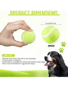 Hanaive 20 Pelotas de Tenis para Perros 5 cm Juguetes de Goma 2