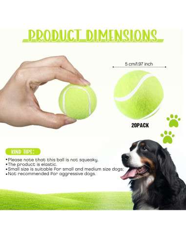 Hanaive 20 Pelotas de Tenis para Perros 5 cm Juguetes de Goma