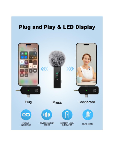 Micrófono Lavalier Inalámbrico BILIWAL J5 3 en 1 USB-C