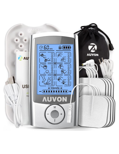 AUVON Estimulador Muscular TENS 24 Modos 8 Almohadillas