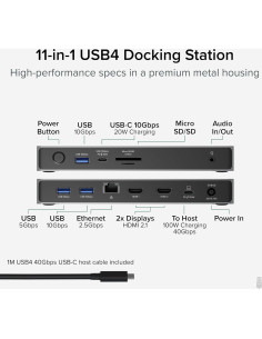 Estación de Acoplamiento USB-C Plugable UD-4VPD 11-en-1 4K 120Hz 2
